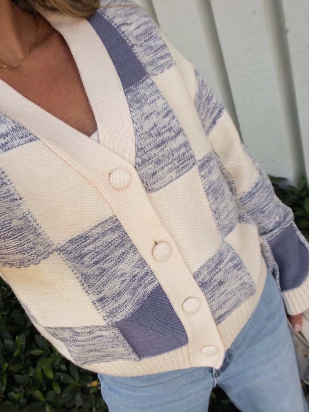 Lush Patchwork Checkerboard Cardigan